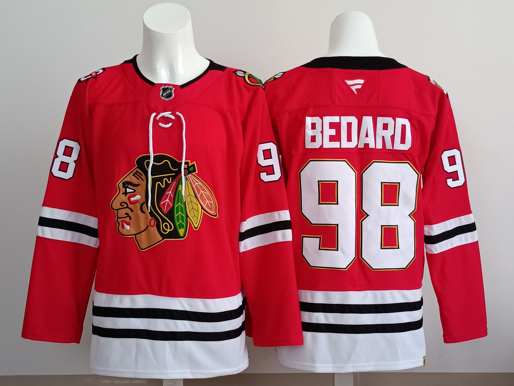 Men 2025 Chicago Blackhawks #98 Bedard Red NHL Jersey style 01